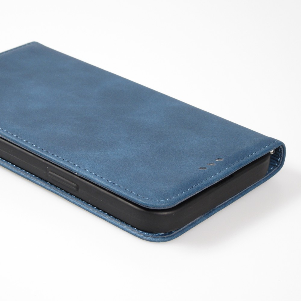 iPhone 16e Leder Tasche - Flip Wallet vintage mit Magnetverschluss und Kartenhalter - Blau