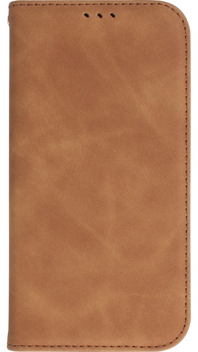 iPhone 15 Plus Leder Tasche - Flip Wallet vintage mit Magnetverschluss und Kartenhalter - Braun