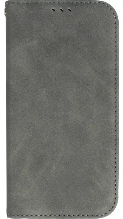 iPhone 13 Leder Tasche - Flip Wallet vintage mit Magnetverschluss und Kartenhalter - Grau
