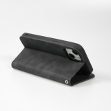 iPhone 7 / 8 / SE (2020, 2022) Leder Tasche - Flip Wallet vintage mit Magnetverschluss und Kartenhalter - Schwarz