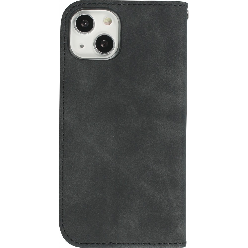 iPhone 7 / 8 / SE (2020, 2022) Leder Tasche - Flip Wallet vintage mit Magnetverschluss und Kartenhalter - Schwarz