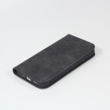 iPhone 7 / 8 / SE (2020, 2022) Leder Tasche - Flip Wallet vintage mit Magnetverschluss und Kartenhalter - Schwarz