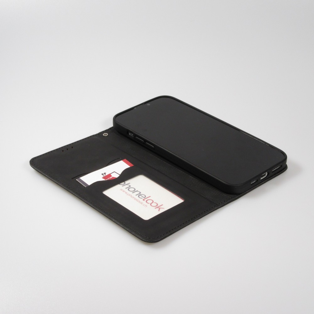 iPhone 7 / 8 / SE (2020, 2022) Leder Tasche - Flip Wallet vintage mit Magnetverschluss und Kartenhalter - Schwarz