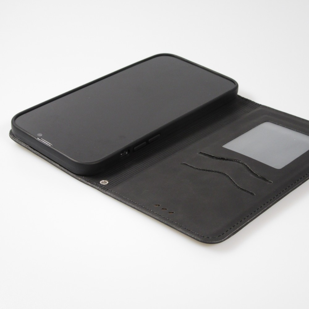 iPhone 7 / 8 / SE (2020, 2022) Leder Tasche - Flip Wallet vintage mit Magnetverschluss und Kartenhalter - Schwarz