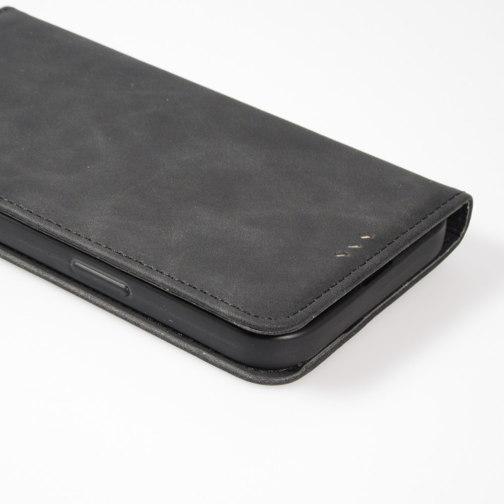 iPhone 7 / 8 / SE (2020, 2022) Leder Tasche - Flip Wallet vintage mit Magnetverschluss und Kartenhalter - Schwarz
