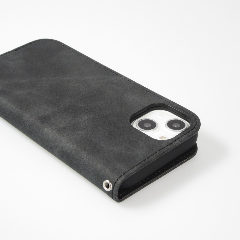 iPhone 7 / 8 / SE (2020, 2022) Leder Tasche - Flip Wallet vintage mit Magnetverschluss und Kartenhalter - Schwarz