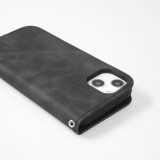 iPhone 7 / 8 / SE (2020, 2022) Leder Tasche - Flip Wallet vintage mit Magnetverschluss und Kartenhalter - Schwarz