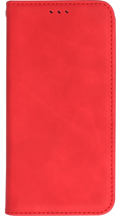iPhone 15 Plus Leder Tasche - Flip Wallet vintage mit Magnetverschluss und Kartenhalter - Rot