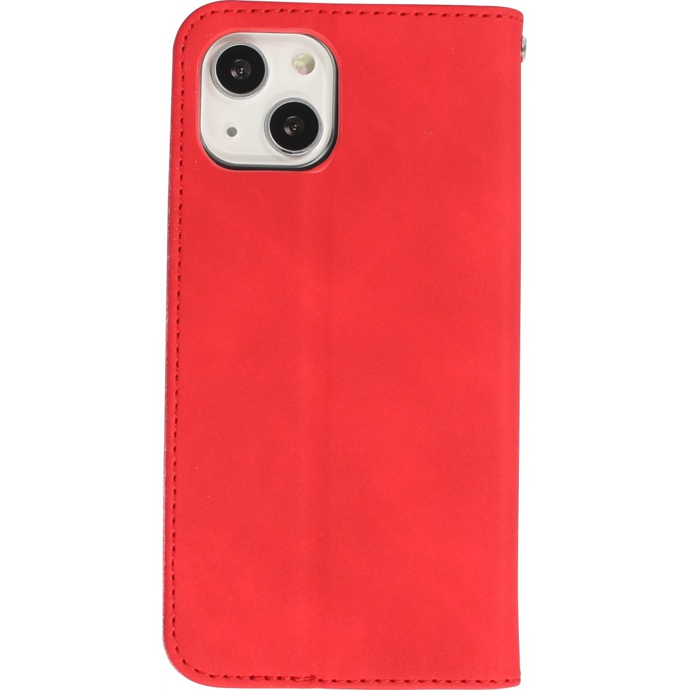 iPhone 15 Plus Leder Tasche - Flip Wallet vintage mit Magnetverschluss und Kartenhalter - Rot