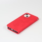 iPhone 15 Plus Leder Tasche - Flip Wallet vintage mit Magnetverschluss und Kartenhalter - Rot