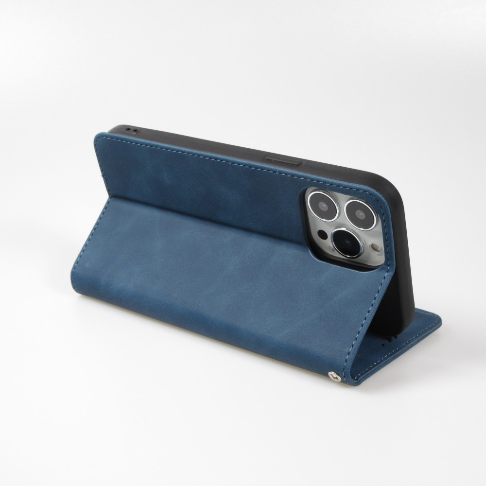 Leder Tasche Case iPhone 13 Pro - Flip Wallet vintage mit Magnetverschluss und Kartenhalter - Blau