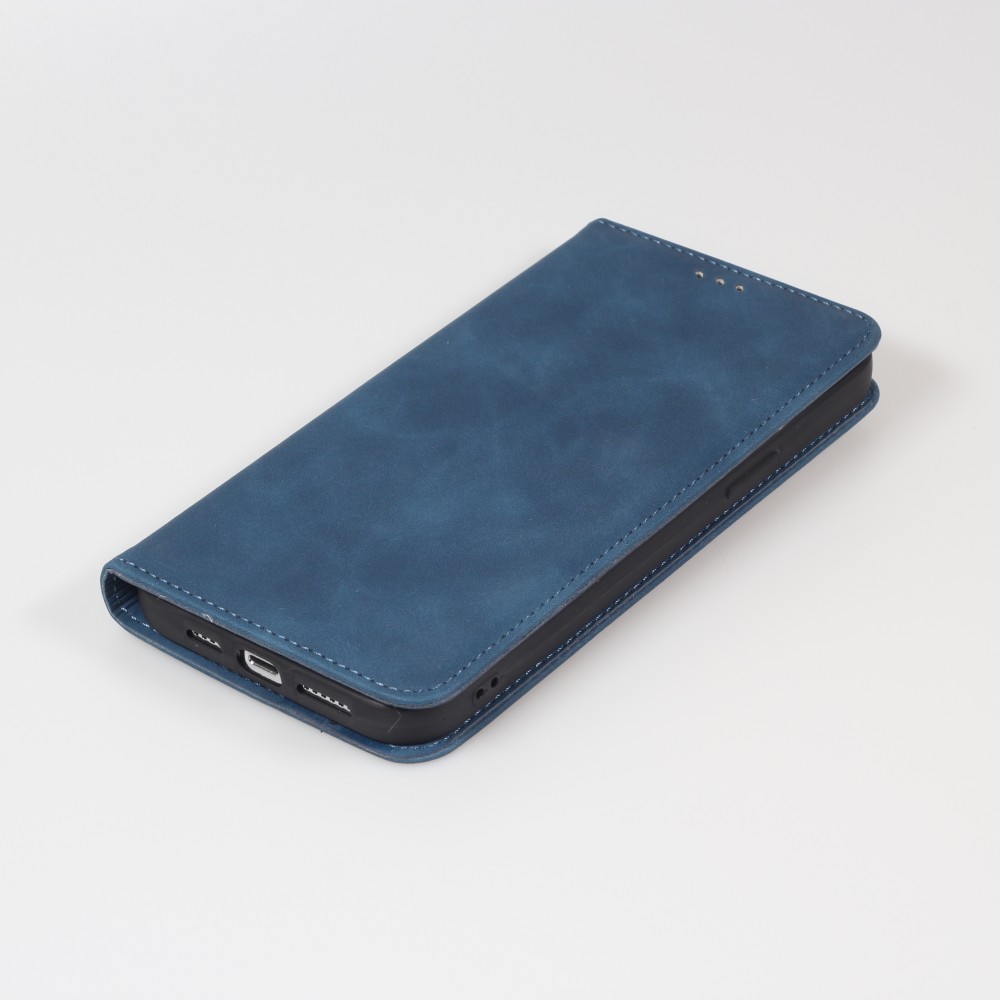 Leder Tasche Case iPhone 13 Pro - Flip Wallet vintage mit Magnetverschluss und Kartenhalter - Blau