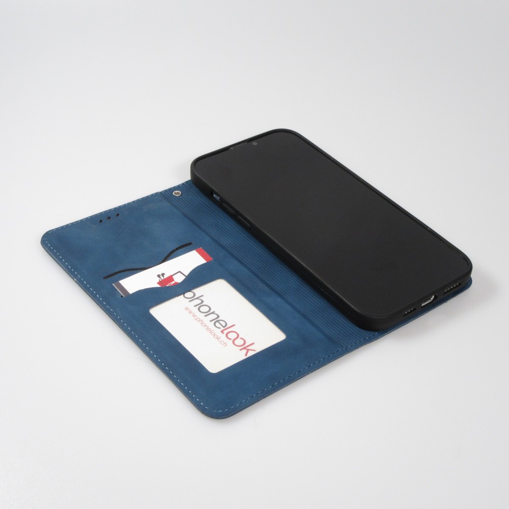 Leder Tasche Case iPhone 13 Pro - Flip Wallet vintage mit Magnetverschluss und Kartenhalter - Blau