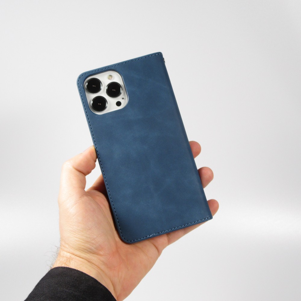 Leder Tasche Case iPhone 13 Pro - Flip Wallet vintage mit Magnetverschluss und Kartenhalter - Blau