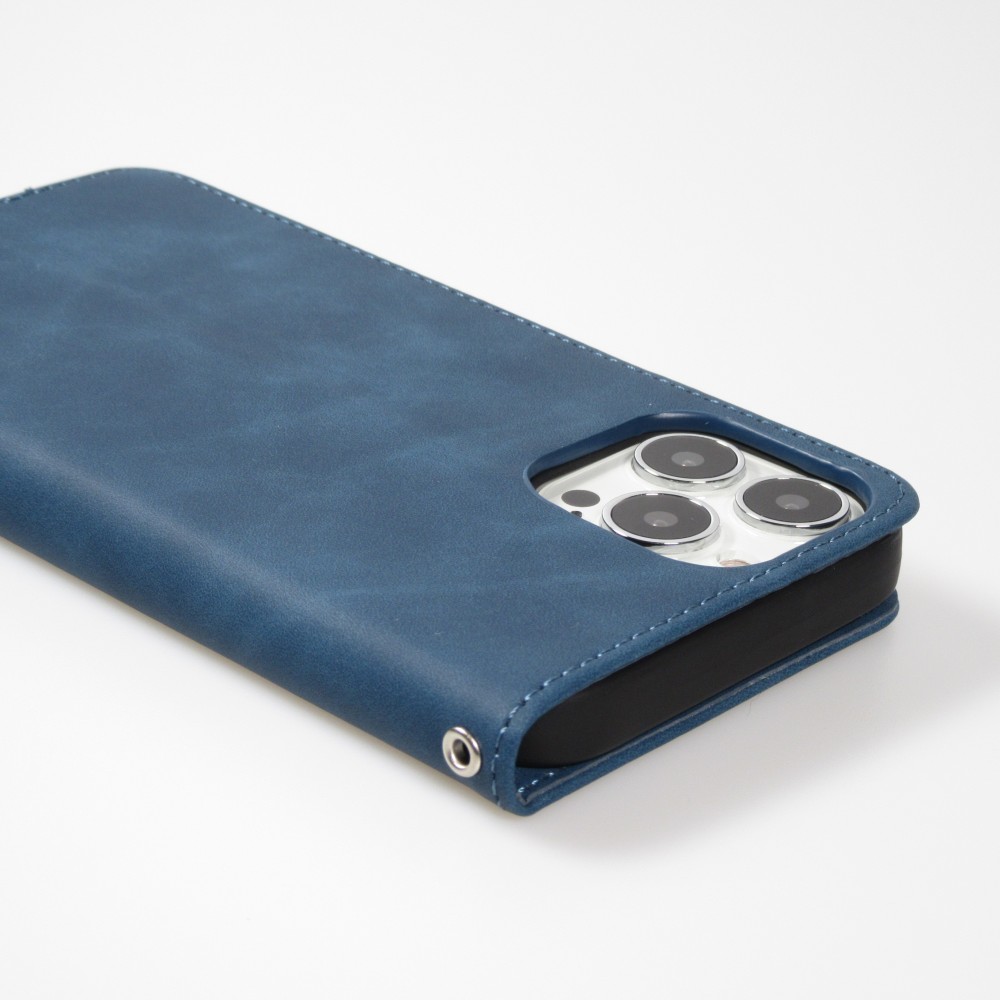 Leder Tasche Case iPhone 13 Pro - Flip Wallet vintage mit Magnetverschluss und Kartenhalter - Blau