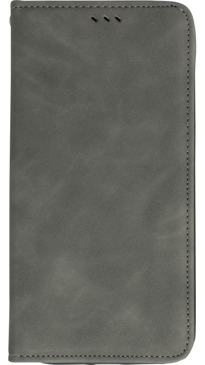 Leder Tasche Case iPhone 15 Pro Max - Flip Wallet vintage mit Magnetverschluss und Kartenhalter - Grau