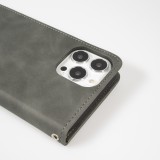 Leder Tasche Case iPhone 15 Pro Max - Flip Wallet vintage mit Magnetverschluss und Kartenhalter - Grau