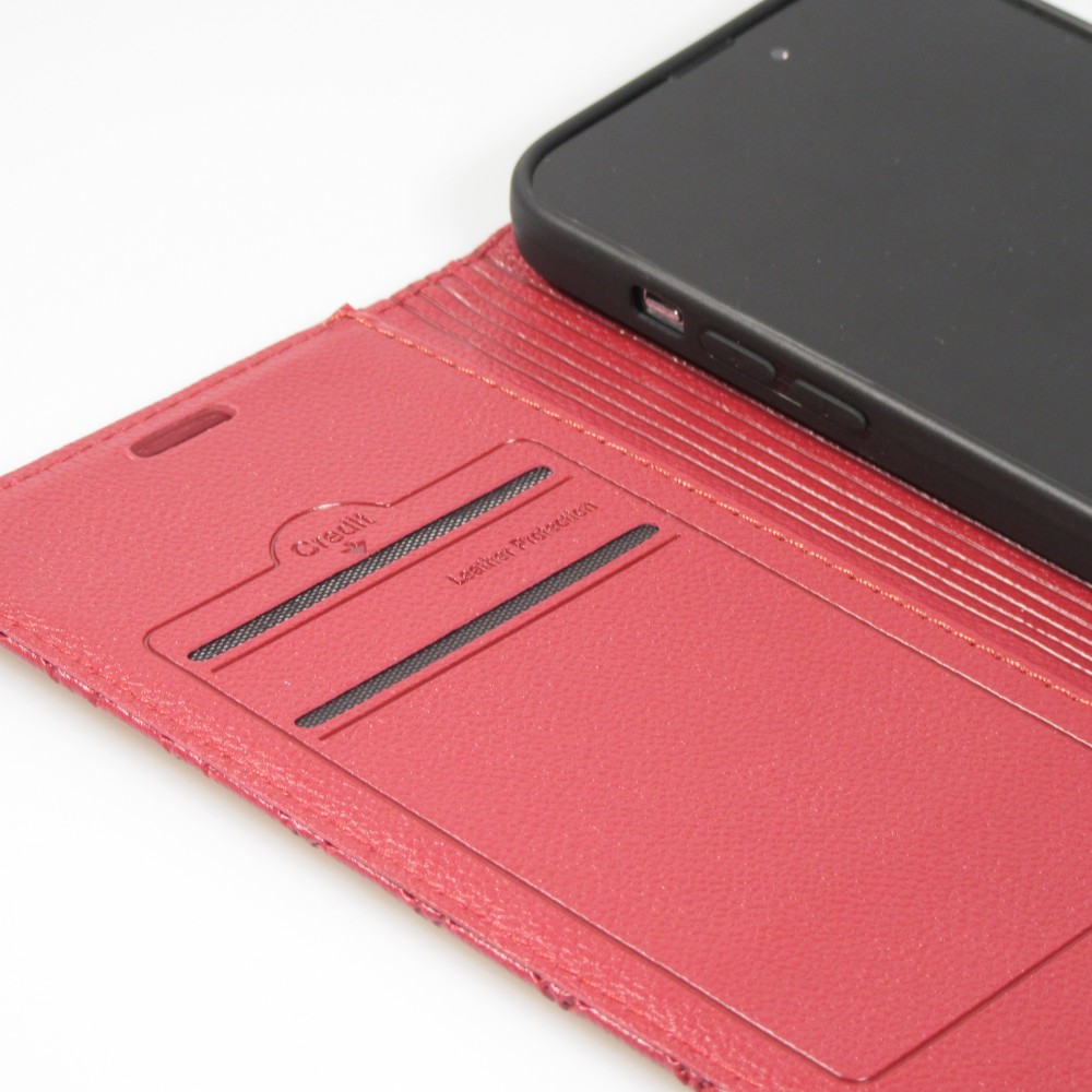 iPhone 14 Pro Max Leder Tasche - Flip Wallet prestige Design - Rot