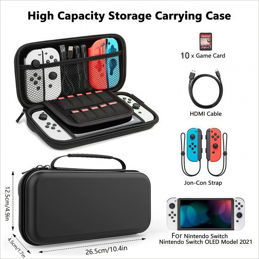Schutzhülle Tragetasche für Nintendo Switch (1. Generation) mit Fächern und Belüftung - Schwarz