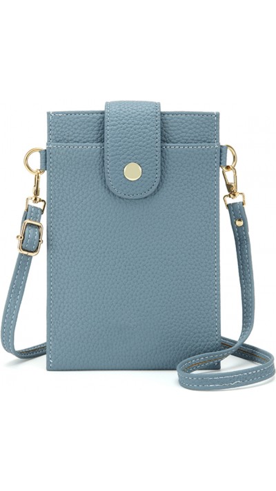 Elegantes umhänge Etui universel für Smartphone bis 6.7 Zoll aus Kunstleder mit Brieftasche - Blau