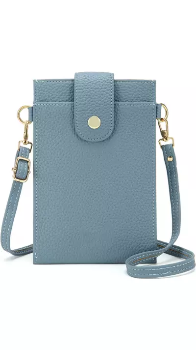 Elegantes umhänge Etui universel für Smartphone bis 6.7 Zoll aus Kunstleder mit Brieftasche - Blau