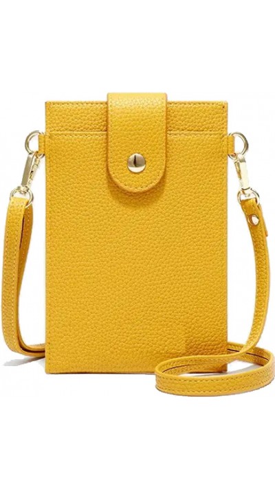 Elegantes umhänge Etui universel für Smartphone bis 6.7 Zoll aus Kunstleder mit Brieftasche - Gelb