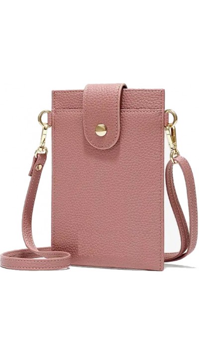 Elegantes umhänge Etui universel für Smartphone bis 6.7 Zoll aus Kunstleder mit Brieftasche - Rosa