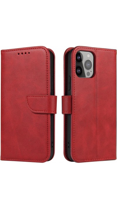 Galaxy S25+ Case Hülle - Leder Flip Case mit Magnetverschluss - Rot