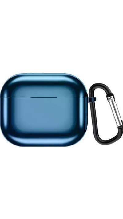 AirPods 3 Case Hülle - Shiny Silikon galvanisierend TPU Hülle mit Karabiner - Dunkelblau