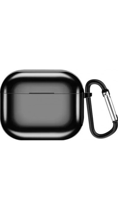 AirPods 3 Case Hülle - Shiny Silikon galvanisierend TPU Hülle mit Karabiner - Schwarz