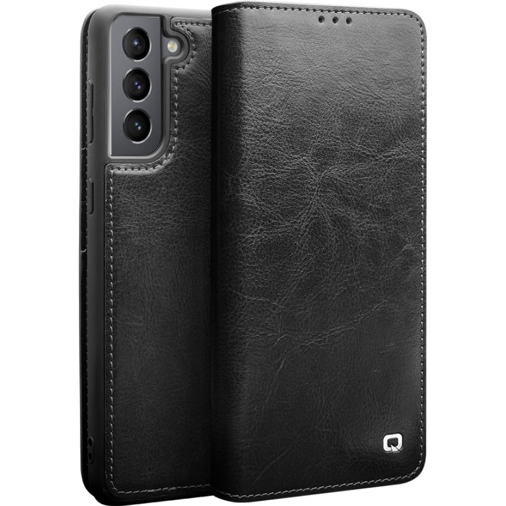 Hülle Samsung Galaxy S23 - Qialino Flip Echtleder - Schwarz