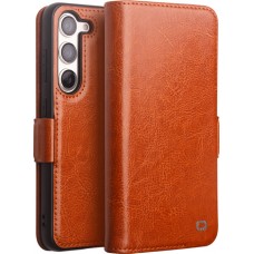 Samsung Galaxy S23+ Case Hülle - Flip Qialino Echtleder mit magnetischem Verschluss - Hellbraun