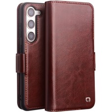 Samsung Galaxy S25 Case Hülle - Flip Qialino Echtleder mit magnetischem Verschluss - Dunkelbraun