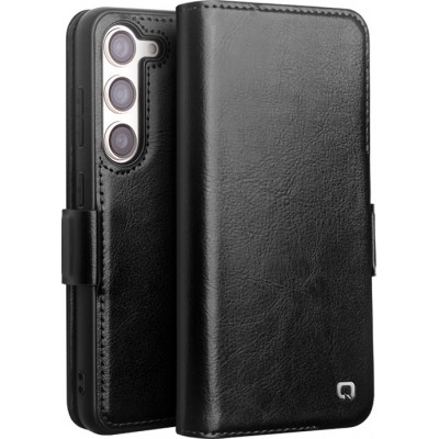 Samsung Galaxy S25 Case Hülle - Flip Qialino Echtleder mit magnetischem Verschluss - Schwarz