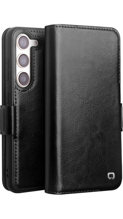 Samsung Galaxy S24+ Case Hülle - Flip Qialino Echtleder mit magnetischem Verschluss - Schwarz