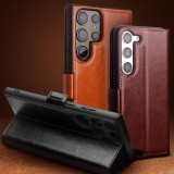 Samsung Galaxy S24 Case Hülle - Flip Qialino Echtleder mit magnetischem Verschluss - Schwarz