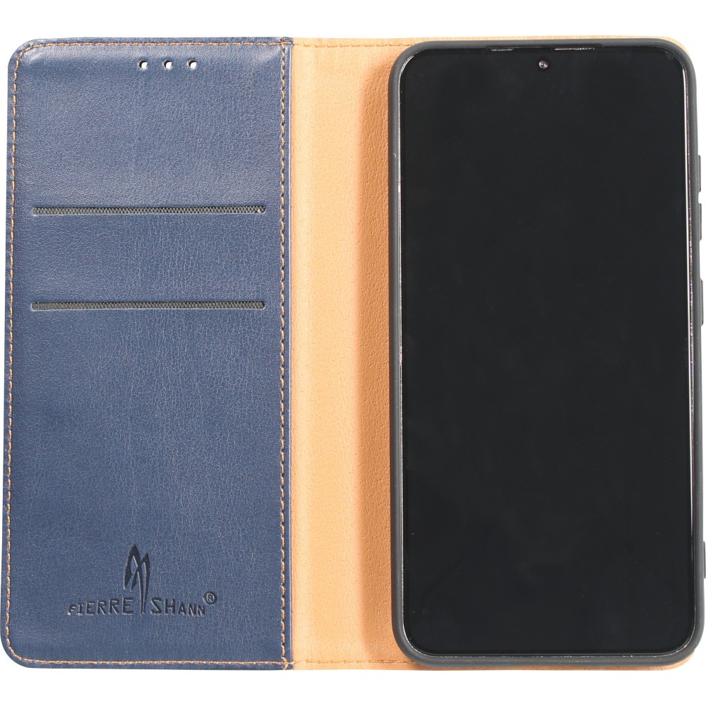 Galaxy S23 Ultra Case Hülle - Flip Fierre Shann Echtleder - Blau