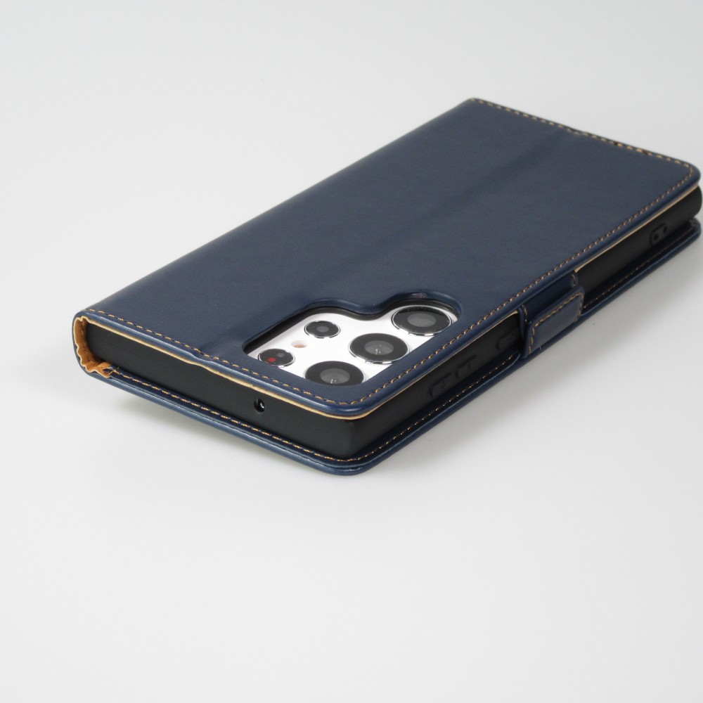 Galaxy S23 Ultra Case Hülle - Flip Fierre Shann Echtleder - Blau