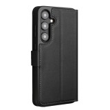 Galaxy S24+ Case Hülle - Flip Qialino Echtleder matt mit magnetischem Verschluss - Mattschwarz