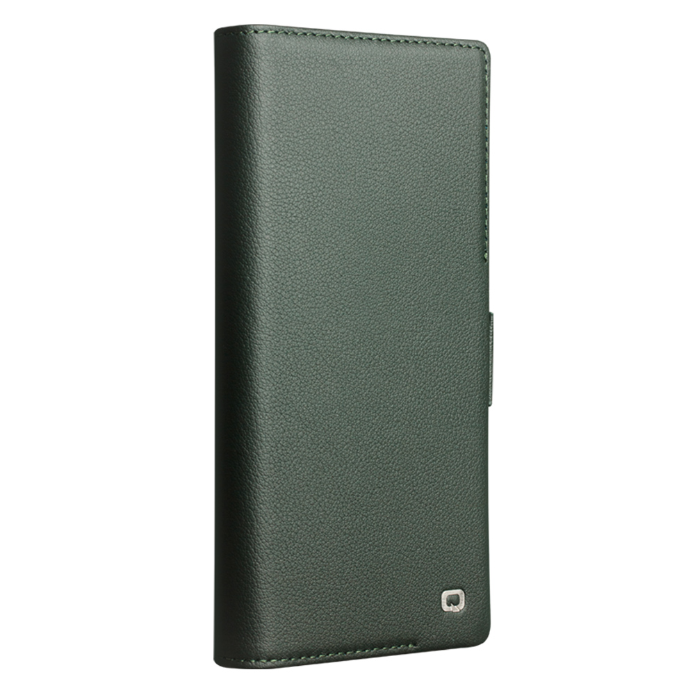 Samsung Galaxy S25 Ultra Case Hülle - Flip Qialino Echtleder matt mit magnetischem Verschluss - Mattgrün