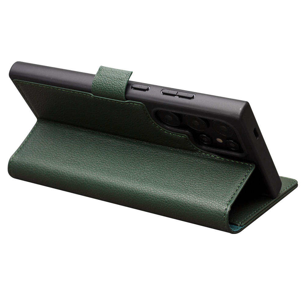 Samsung Galaxy S25 Ultra Case Hülle - Flip Qialino Echtleder matt mit magnetischem Verschluss - Mattgrün