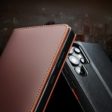 Samsung Galaxy S25+ Case Hülle - Qialino Flip Matt Wallet Echtleder - Schwarz