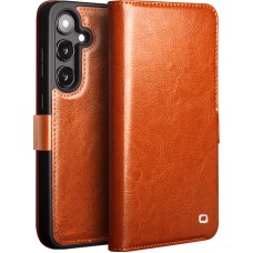 Samsung Galaxy S25+ Case Hülle - Flip Qialino Echtleder mit magnetischem Verschluss - Hellbraun