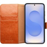 Samsung Galaxy S25+ Case Hülle - Flip Qialino Echtleder mit magnetischem Verschluss - Hellbraun