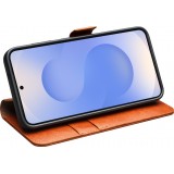 Samsung Galaxy S25+ Case Hülle - Flip Qialino Echtleder mit magnetischem Verschluss - Hellbraun