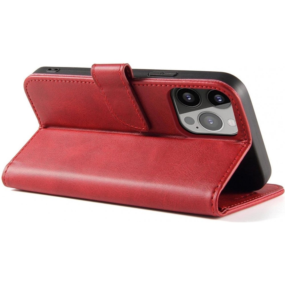 Galaxy S25+ Case H&uuml;lle - Leder Flip Case mit Magnetverschluss - Rot