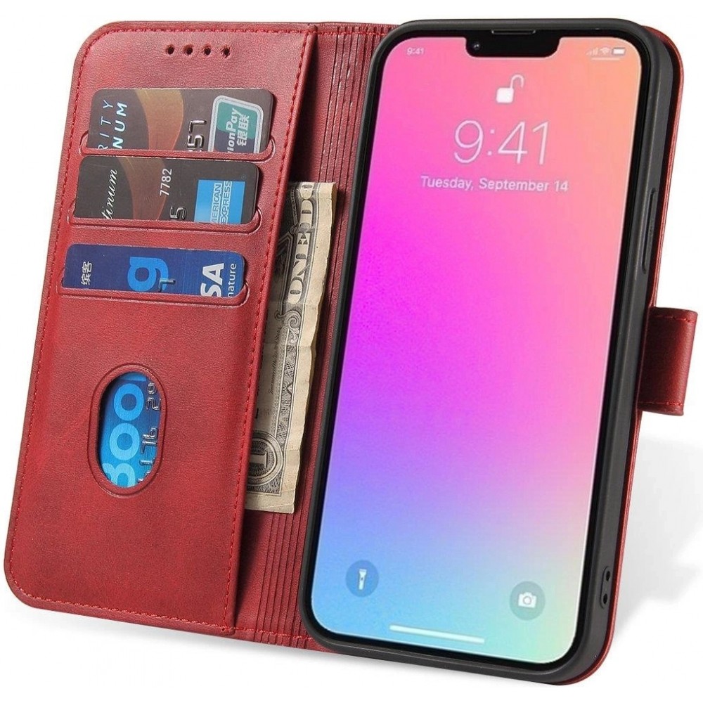 Galaxy S25+ Case H&uuml;lle - Leder Flip Case mit Magnetverschluss - Rot