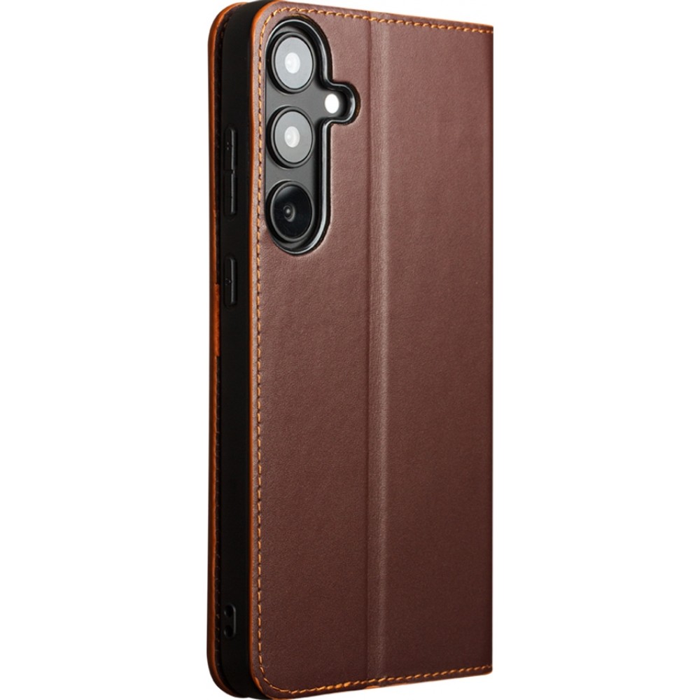 Samsung Galaxy S25 Case Hülle - Qialino Flip Matt Wallet Echtleder - Braun