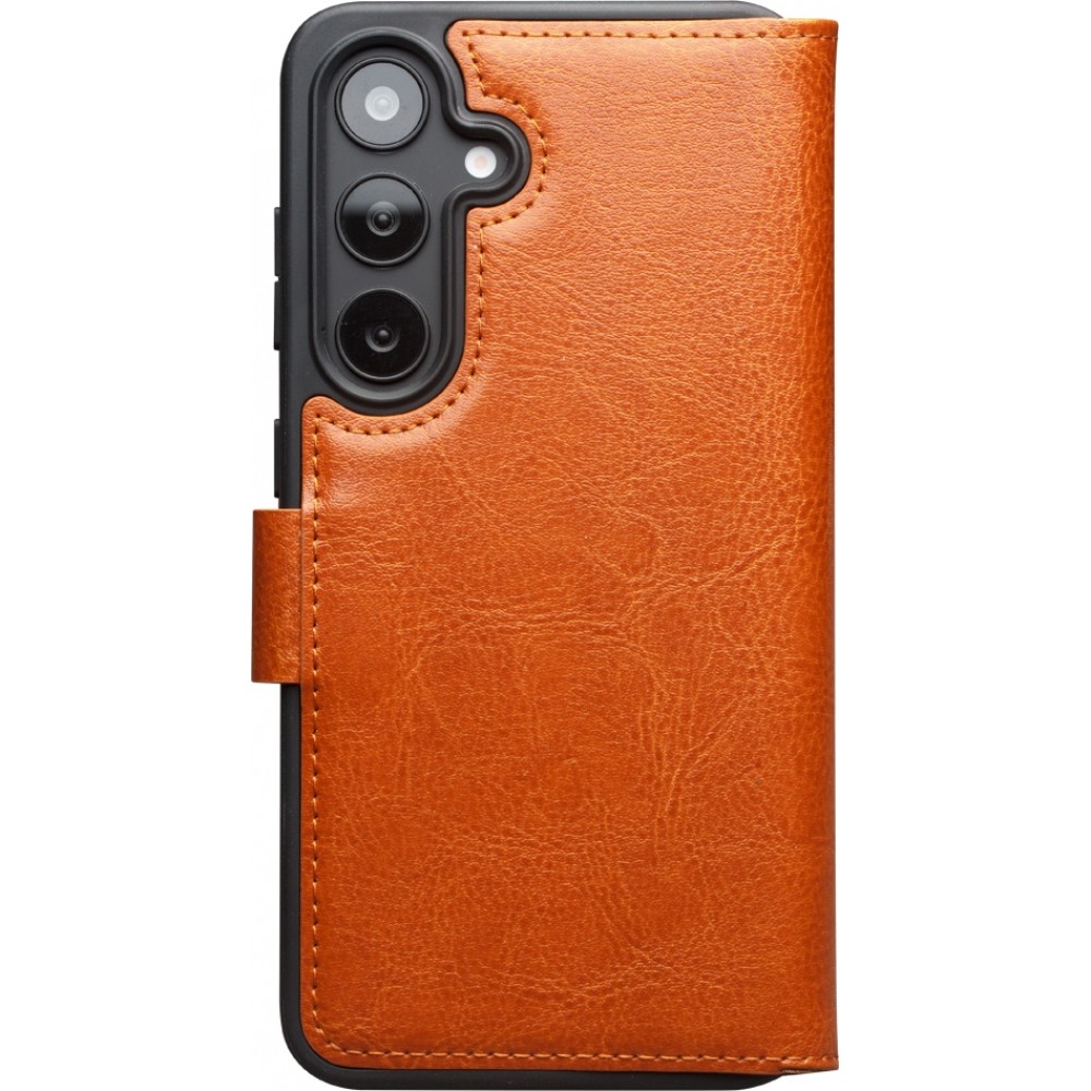 Samsung Galaxy S25 Case Hülle - Flip Qialino Echtleder mit magnetischem Verschluss - Hellbraun