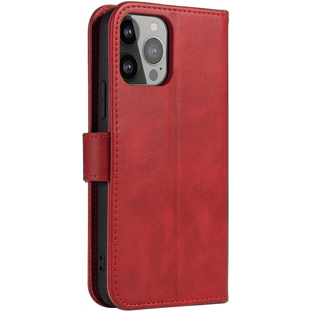 Galaxy S25 Case H&uuml;lle - Flip-Lederetui mit Magnetverschluss - Rot